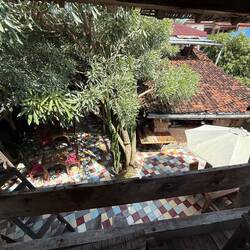 Looking down into the restaurant courtyard