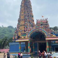 Colorful temple along the road