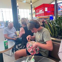 Ted enjoying a pre flight snack
