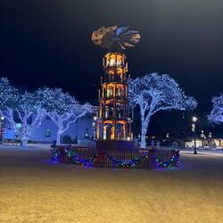 Fredericksburg Town Square still lit up with Christmas lights