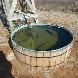 Das Wasser läuft in den Trog und da sind Goldfische drin.