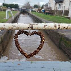 A heart of rusty bells someone had hung on Wardle Lock gate