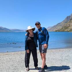 On the beach at the Walter Peak High Country Farm.