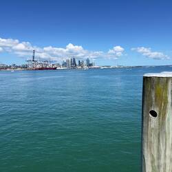 Just across the harbor