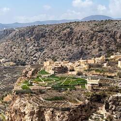 Blick auf das Dorf Al Ayn mit seinen grünen Plantagen