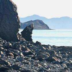 View from the spit shows numerous islands in the bay