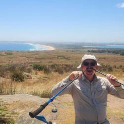 Julian playing the fool on Cape Woolamai walking trail