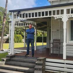 Julian in front of his house at Silverleaves, Phillip Island