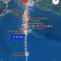 10 min am Pier entlang um zum Taxi zu kommen