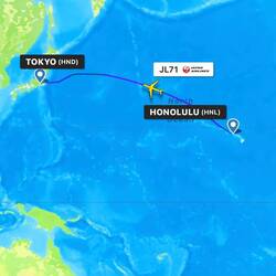Flight path of JL71 as captured on FlightRadar24.