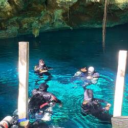 waiting to dive in the cenote