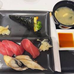 My sushi snack at the Sakura First Class Lounge.