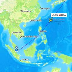 Flight path of JL35 as captured on FlightRadar24.