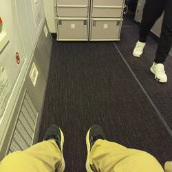 The generous legroom at the emergnecy exit on the B767.