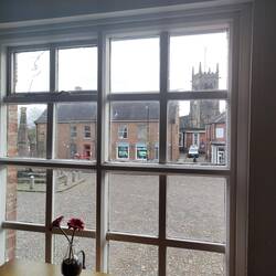 St Mary's Church and the Sandbach Crosses seen from Café on the Square