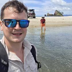 Crossing the river to the hiking route