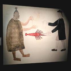 lEchange entre un homme māori et Joseph Banks, naturaliste et botaniste de l'expédition de J.Cook