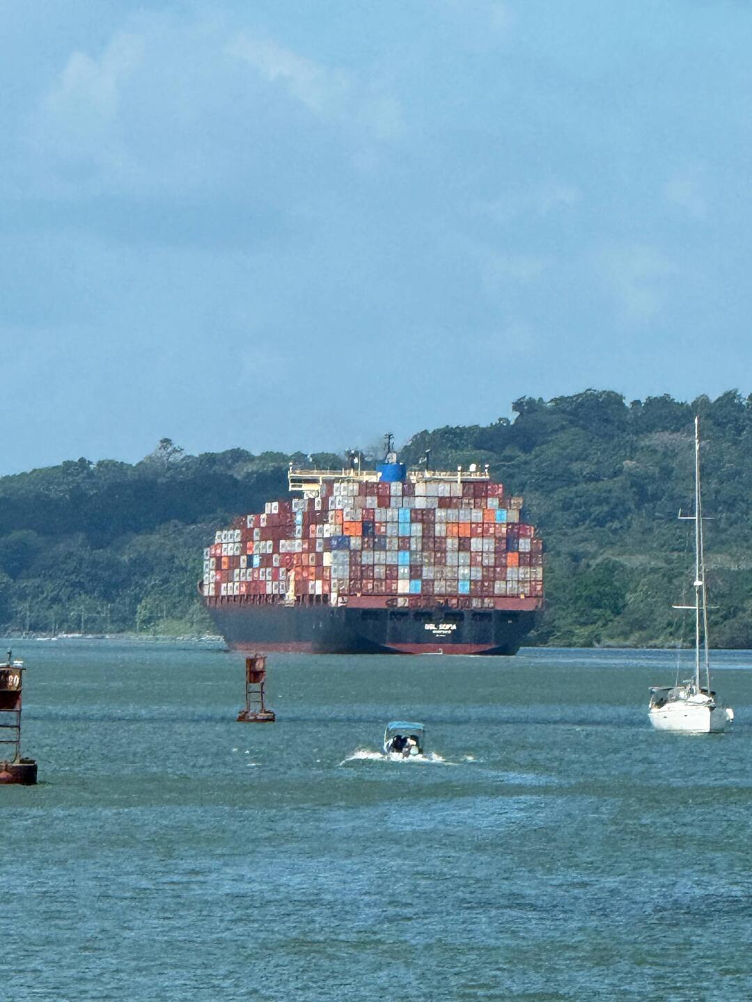Fully loaded container ship