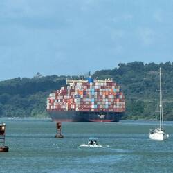 Fully loaded container ship