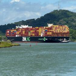 Fully loaded container ship