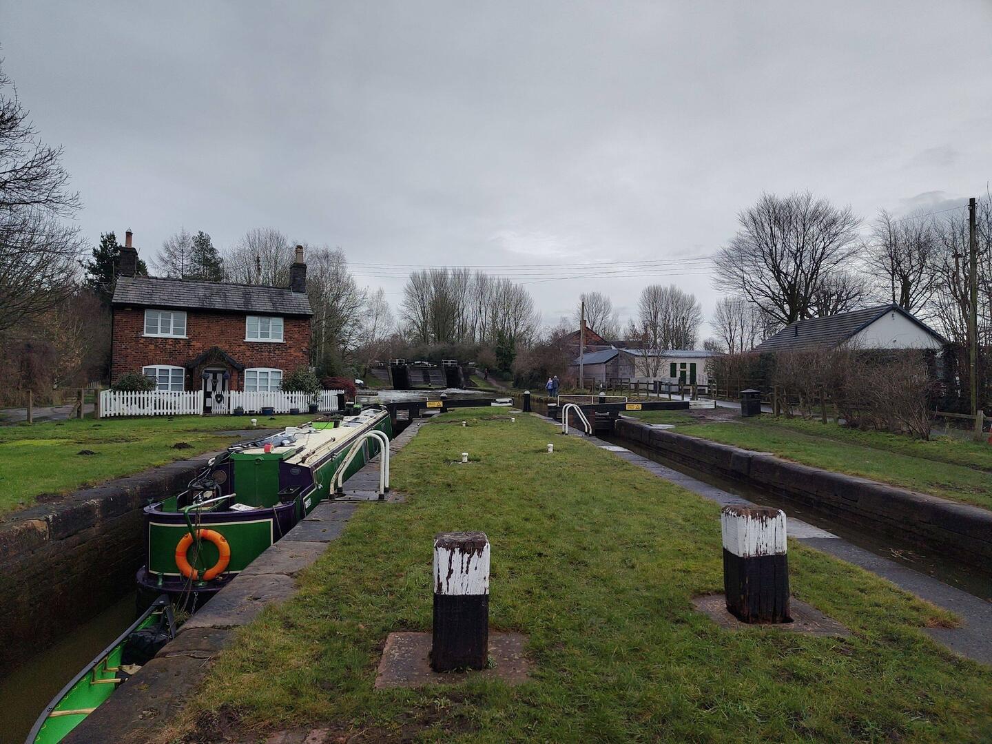 Ascending one of the duplicated locks with a view of the next pair ahead.