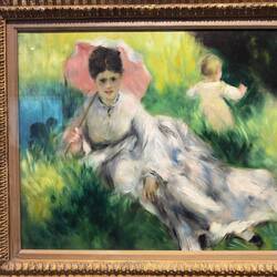 Woman with a Parasol and Small Child on a Sunlit Hillside, Pierre-Auguste Renoir, c1874.