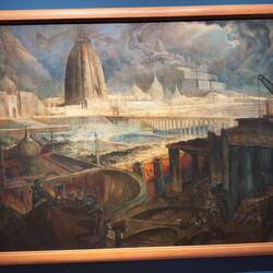 Labour, Basuki Abdullah (Indonesia) is a futurist landscape incorporating disparate monuments.