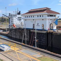 The yachts proceed to the lower lock