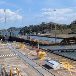 The lower lock on the far side has filled and is ready for the big ship