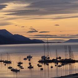 Sunrise over the harbour and Beagle channel from hotel reception