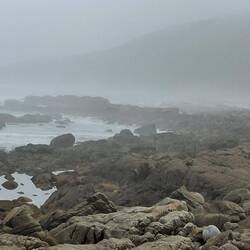 Mist rolling in over the sea.