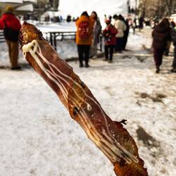 Asparagus wrapped in bacon with mayo