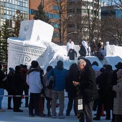 The Cup noodle sculpture doubled as a kiddy snow slide