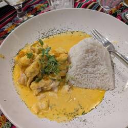 Corvina with Shrimp & a pyramid of rice. The sauce was excellent.