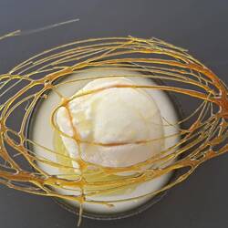 Ice cream in a lemon infused olive oil and some beautiful sugar work.