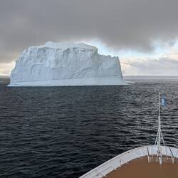 A massive iceberg we passed. It looked about twice as tall as the ship, which would be ~300 ft.