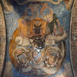Ceiling detail from the entrance to the Biblioteca Comunale Dell' Archiginnasio e Teatro Anatomico.