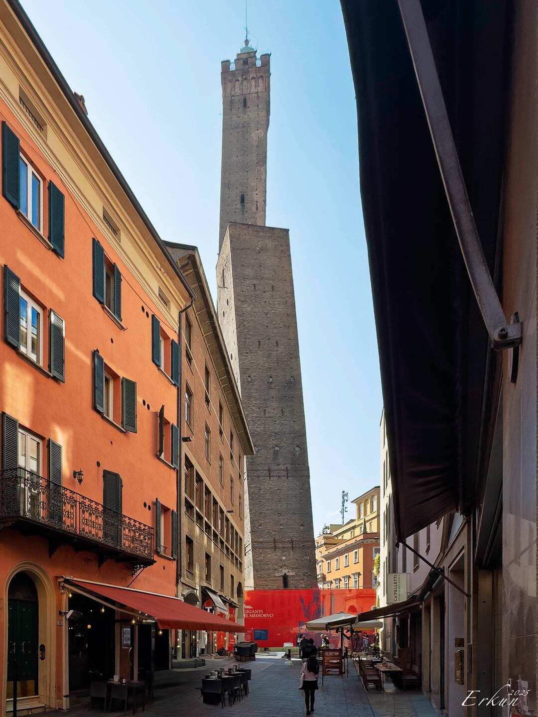 The tilt of the Due Torri is quite apparent — Bologna, Italy.