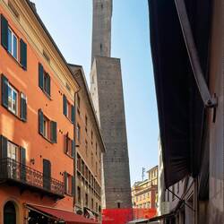 The tilt of the Due Torri is quite apparent — Bologna, Italy.
