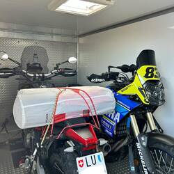 Venus (rechts) und Chloé sind gut verstaut in unserem Hänger