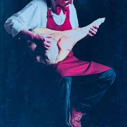 At a prosciutteria with a sense of humor — Bologna, Italy.