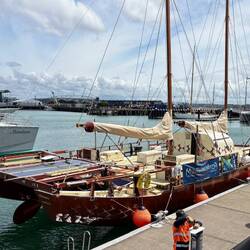 Hokulea's sister ship Hikianalia. Both are from Hawaii on a voyage to honor ocean-going culture