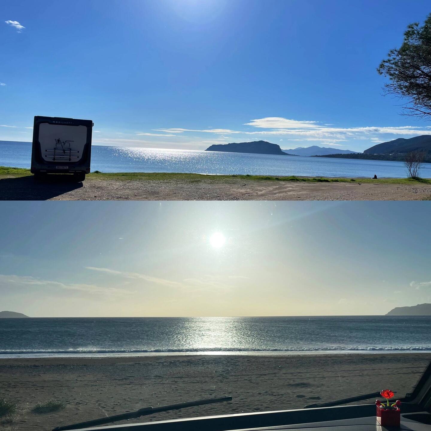 Der erste Morgen 😇 wir Frühstücken wie immer lange☕️🌮🍳und genießen die große Panorama-Frontscheibe🚐😍