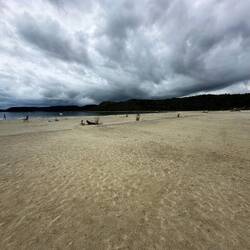 Der fast leere Kai Iwi Beach. Leider erkennt man das schöne klare Wasser nicht