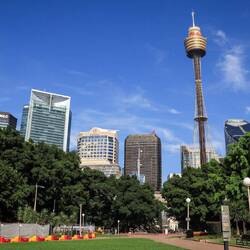 Stadtkulisse mit Aussichtsturm aus dem Hyde-Park