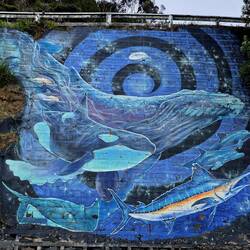 This mural is painted on a hill in Paihia