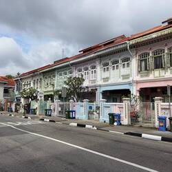 The preserved Peranakan rowhouses on Koon Seng Road.