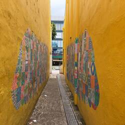 Medley Alley features interpretations of Peranakan mosaic tiles by a collection of four artists.