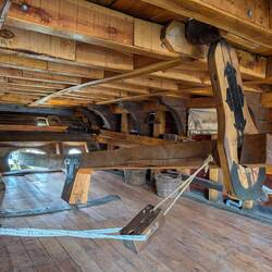 The rudder system underneath the deck