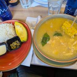 Ajiaco soup with all the sides